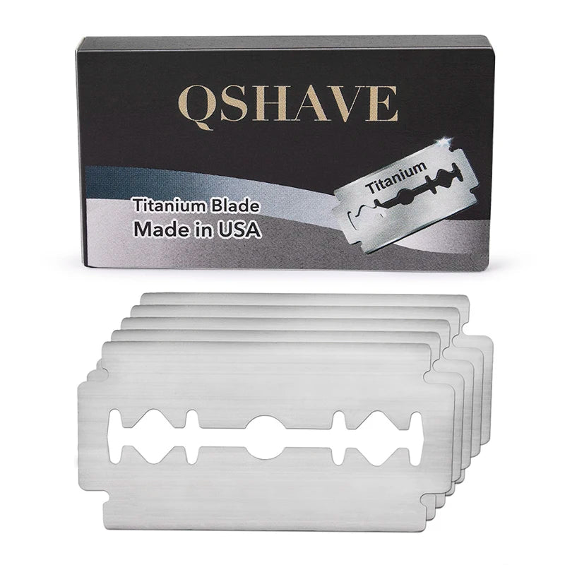 QSHAVE Titanium Double-Edge Safety Razor Blades — Made in USA, 10 Pack