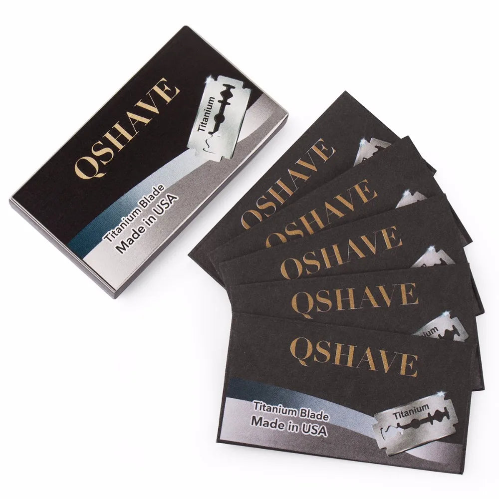 QSHAVE Titanium Double-Edge Safety Razor Blades — Made in USA, 10 Pack