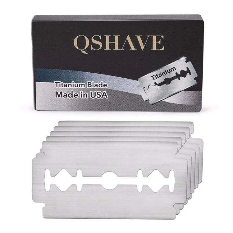 QSHAVE Titanium Double-Edge Safety Razor Blades — Made in USA, 10 Pack