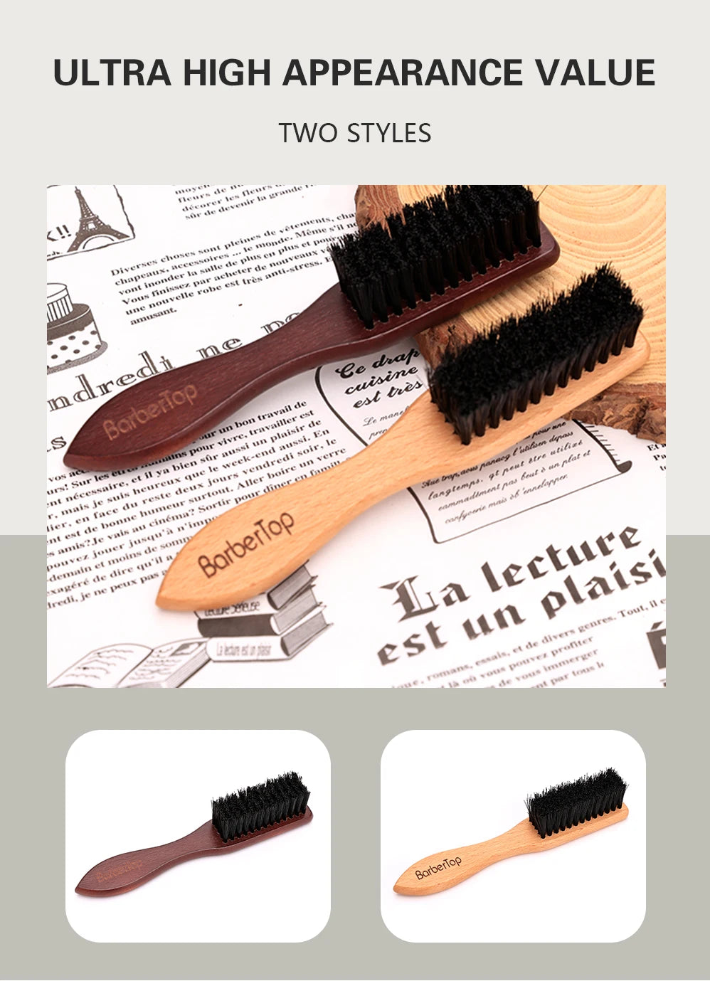 BARBERTOP Men's Boar Bristle Beard Brush — Wood Handle