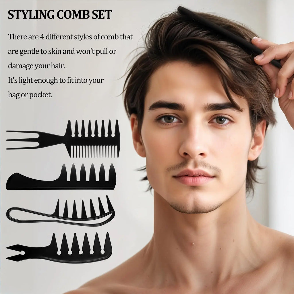 4-Piece Men's Styling Comb Set — Wide Tooth, Pick, Texture & Undercut