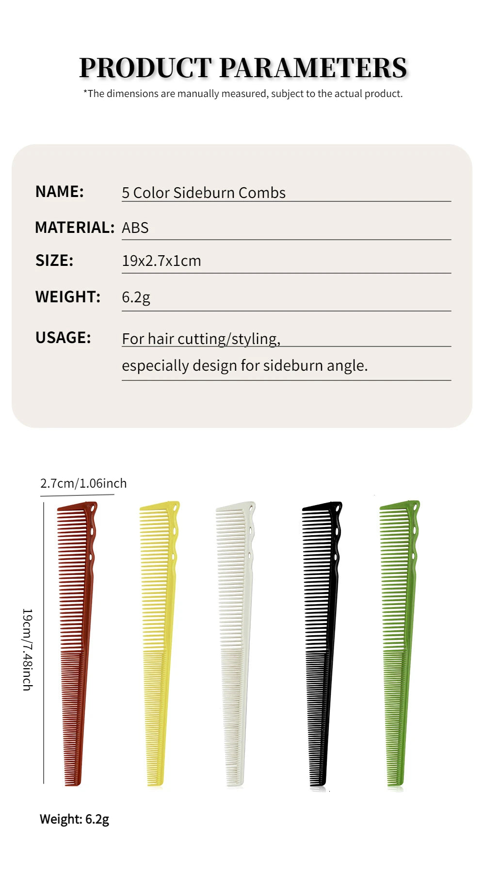 Pro Tapered Side-Corner Fade Combs — 1, 5 or 6-Piece Set