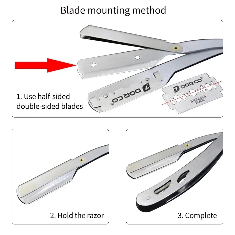 Stainless Steel Safety Straight Razor — Barber Shaving Tool