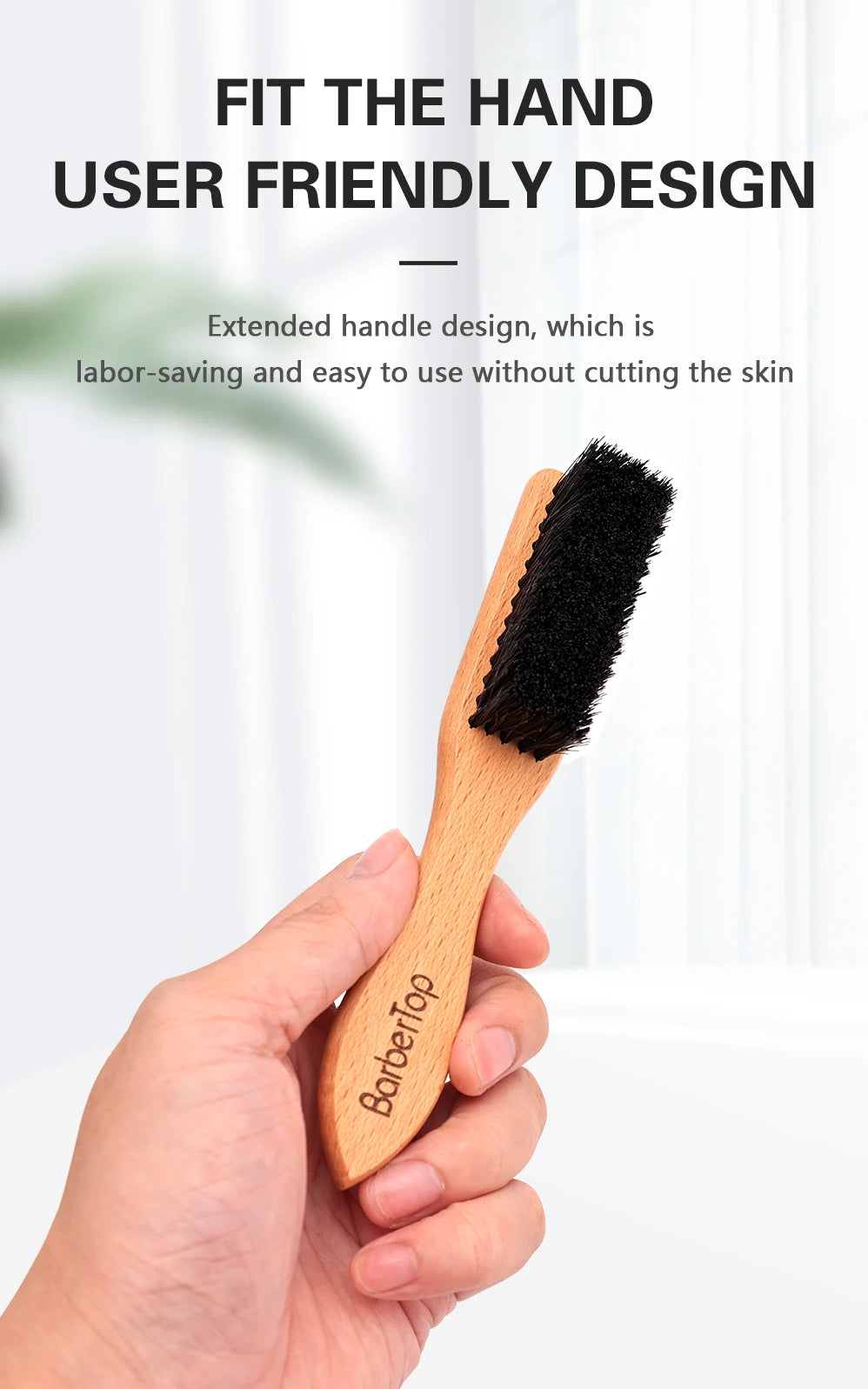 BARBERTOP Men's Boar Bristle Beard Brush — Wood Handle