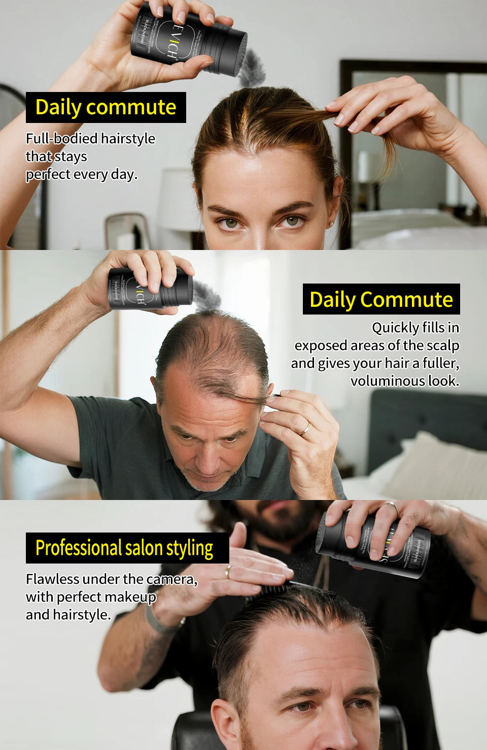 Hair Fiber & Regrowth Powder — Keratin Density Builder, Multiple Shades