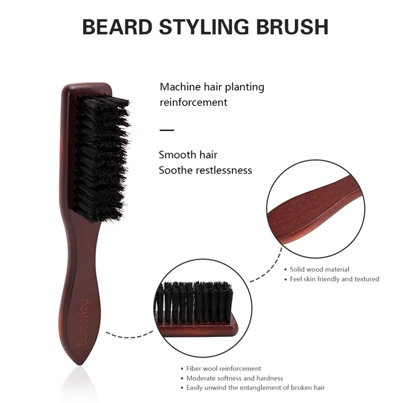 BARBERTOP Men's Boar Bristle Beard Brush — Wood Handle