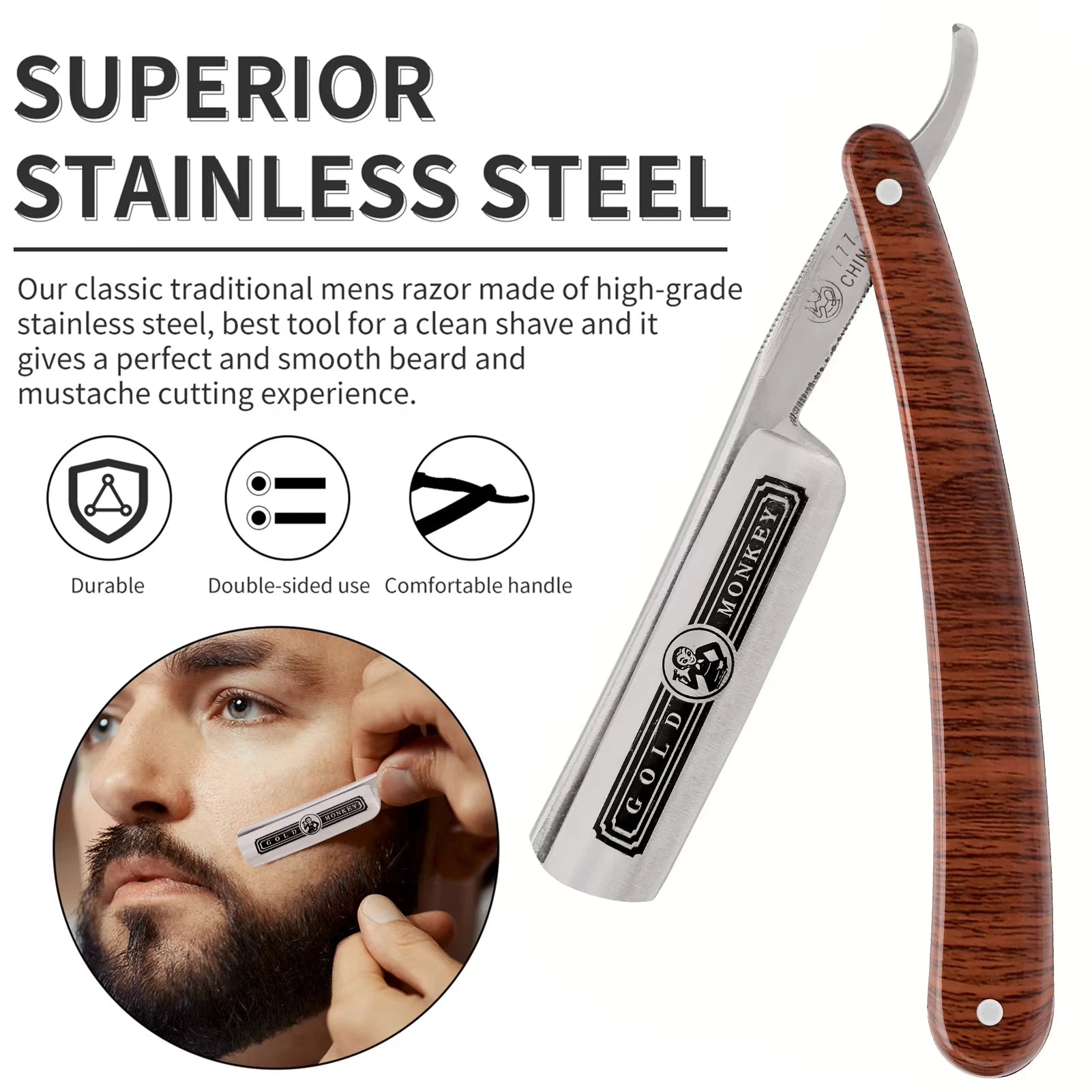 BARBERTOP Shavette Open Razor — 5 Styles, Replaceable Blade