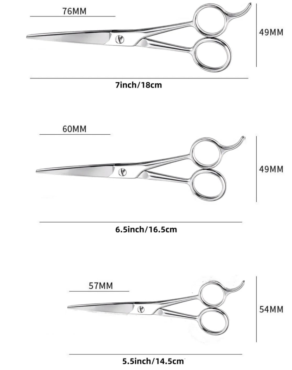 Stainless Steel Barber Scissors — 5.5", 6" & 7"