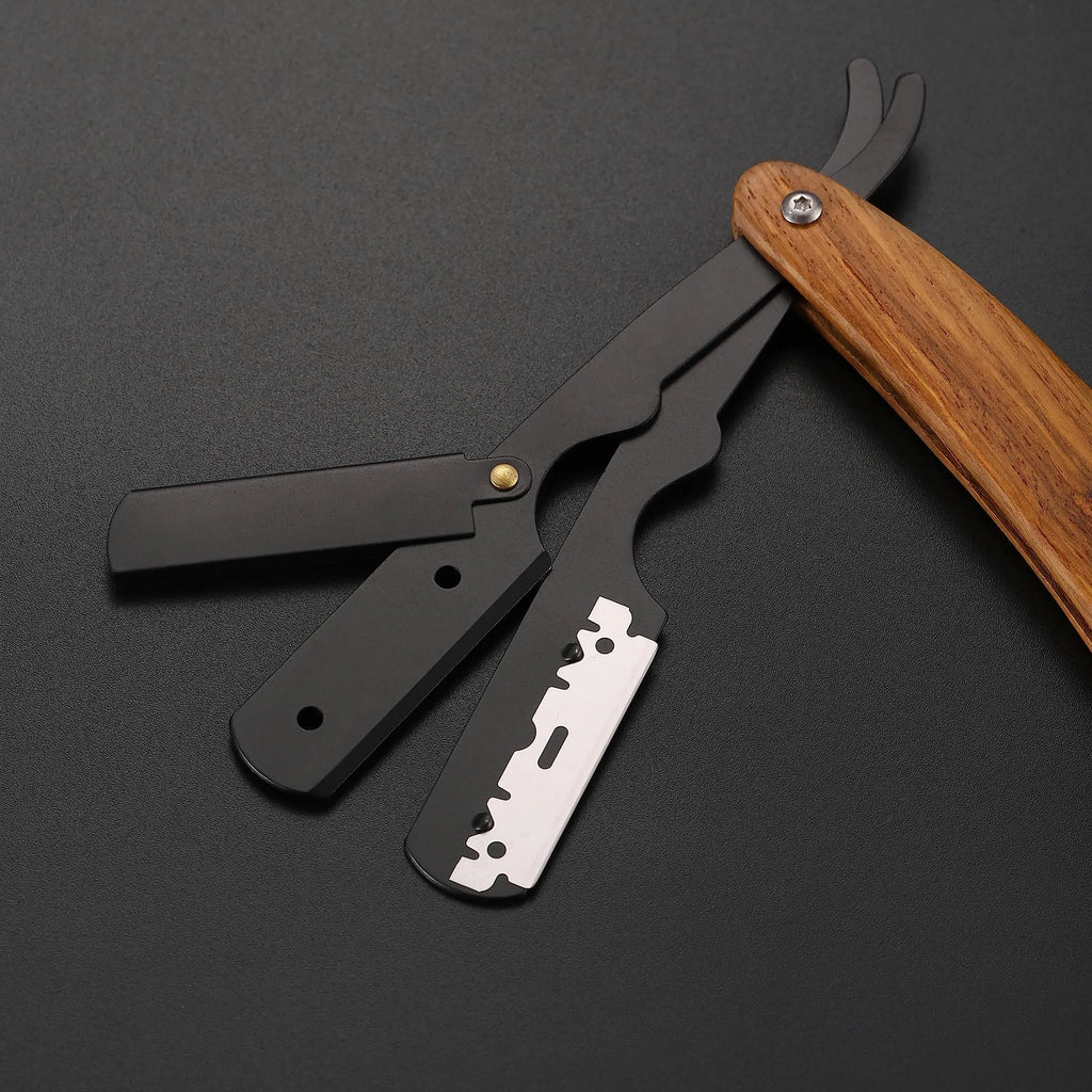 Single Blade Straight Razor — Natural Wood Handle, No Blade Included