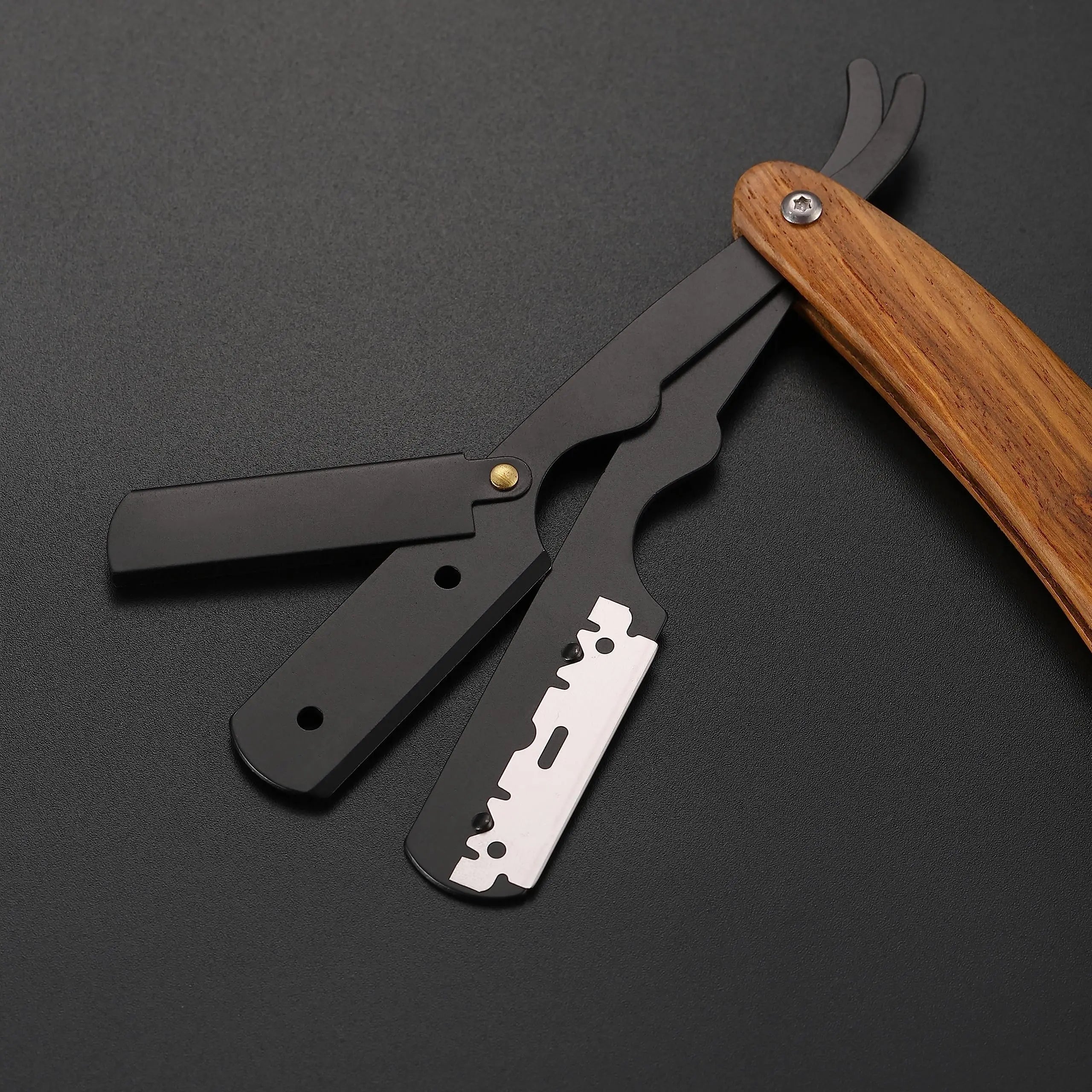 Single Blade Straight Razor — Natural Wood Handle, No Blade Included