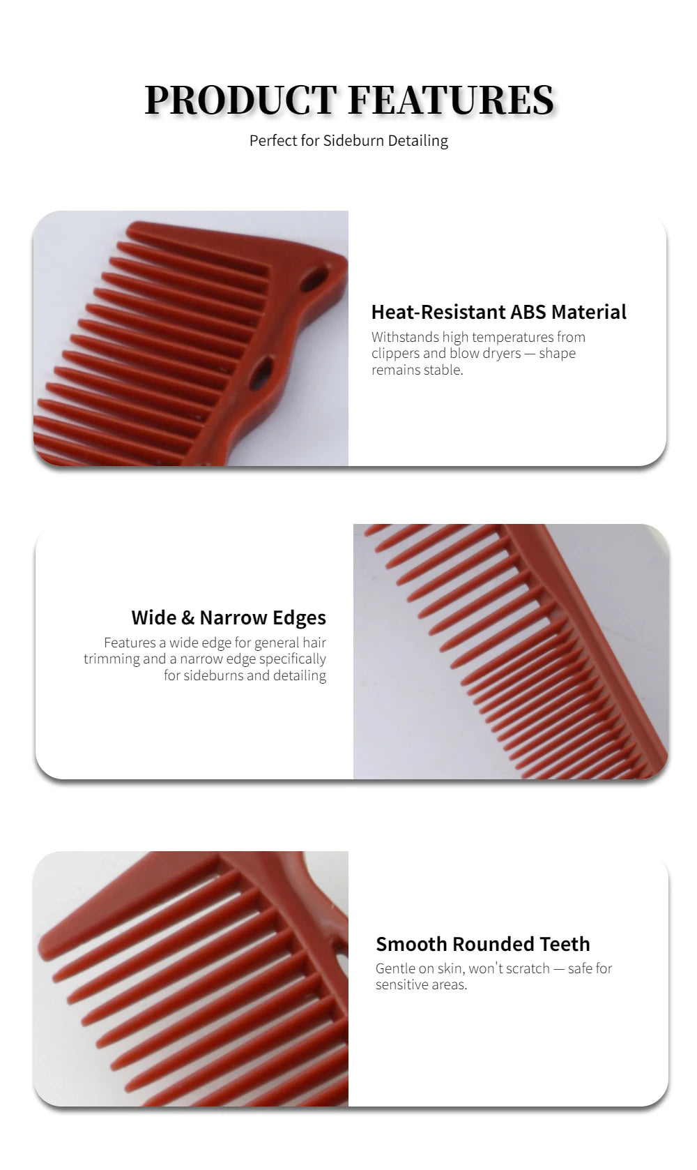 Pro Tapered Side-Corner Fade Combs — 1, 5 or 6-Piece Set