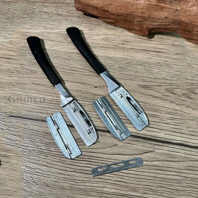 Zinc Alloy Straight Razor — Non-Folding, Silicone Handle, 14 Styles