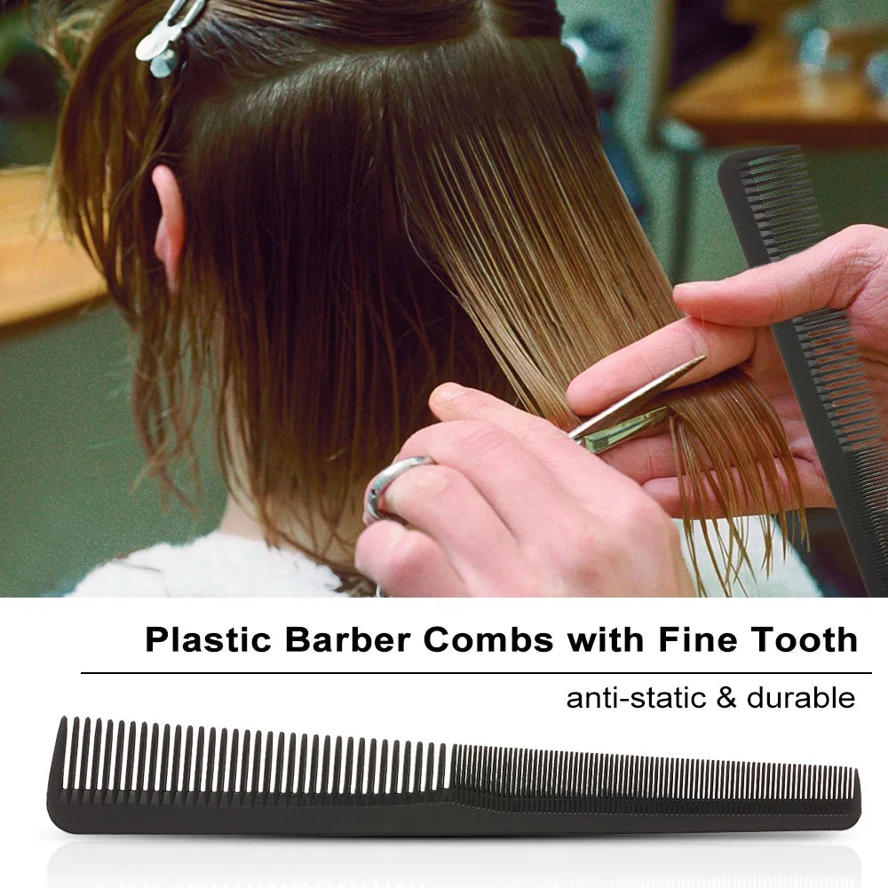Fine-Tooth Barber Cutting & Styling Comb — Professional Black