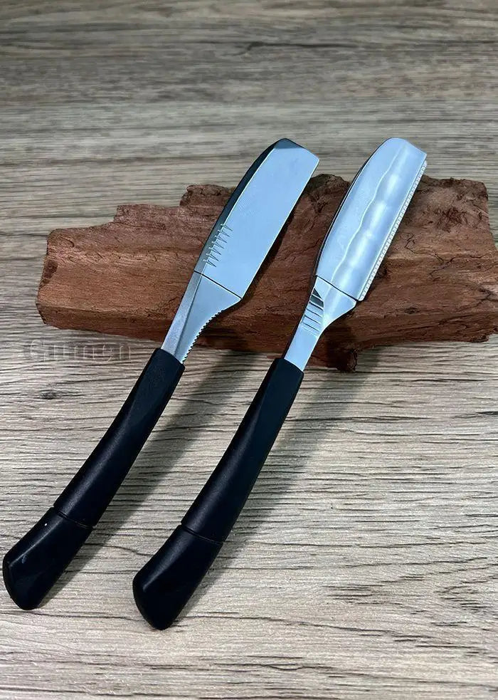 Zinc Alloy Straight Razor — Non-Folding, Silicone Handle, 14 Styles