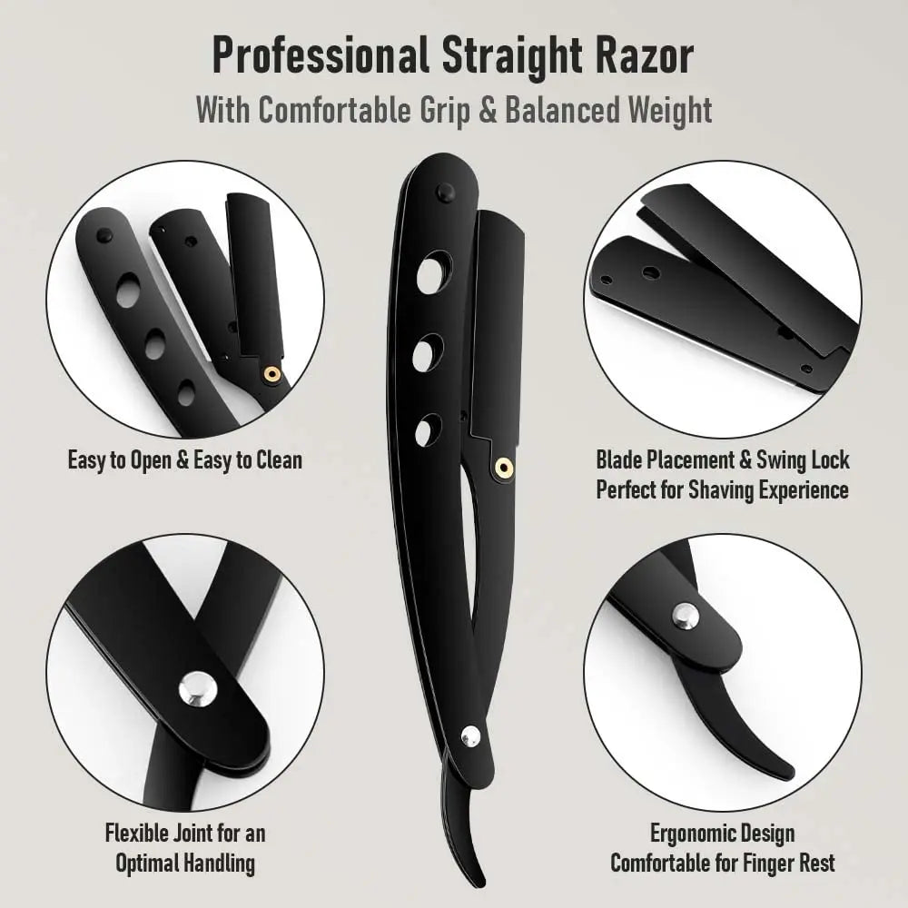 Straight Razor Handle + Blade Bundle — 10, 20 or 40 Blades