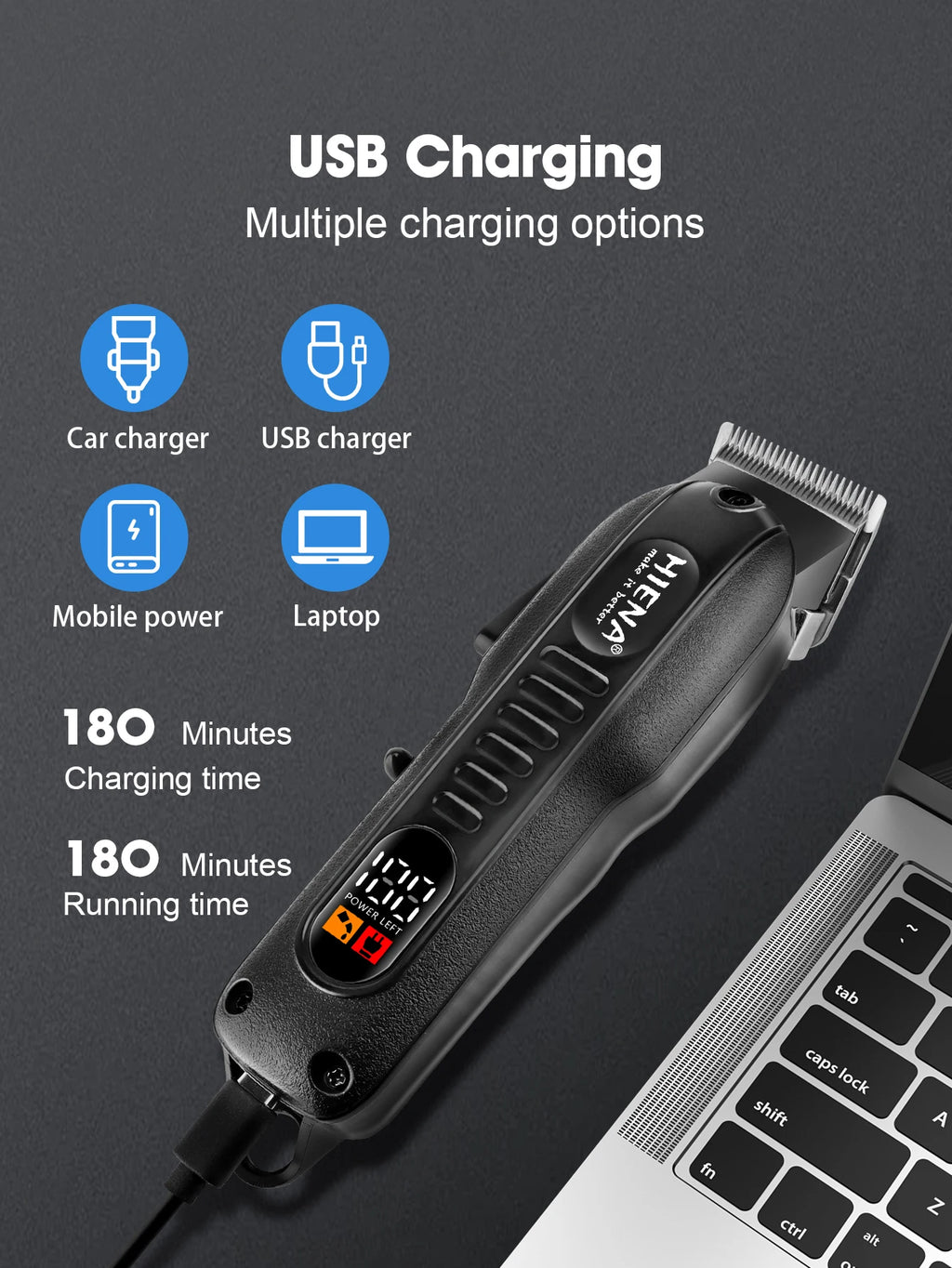 HIENA Professional LED Display Barber Clipper