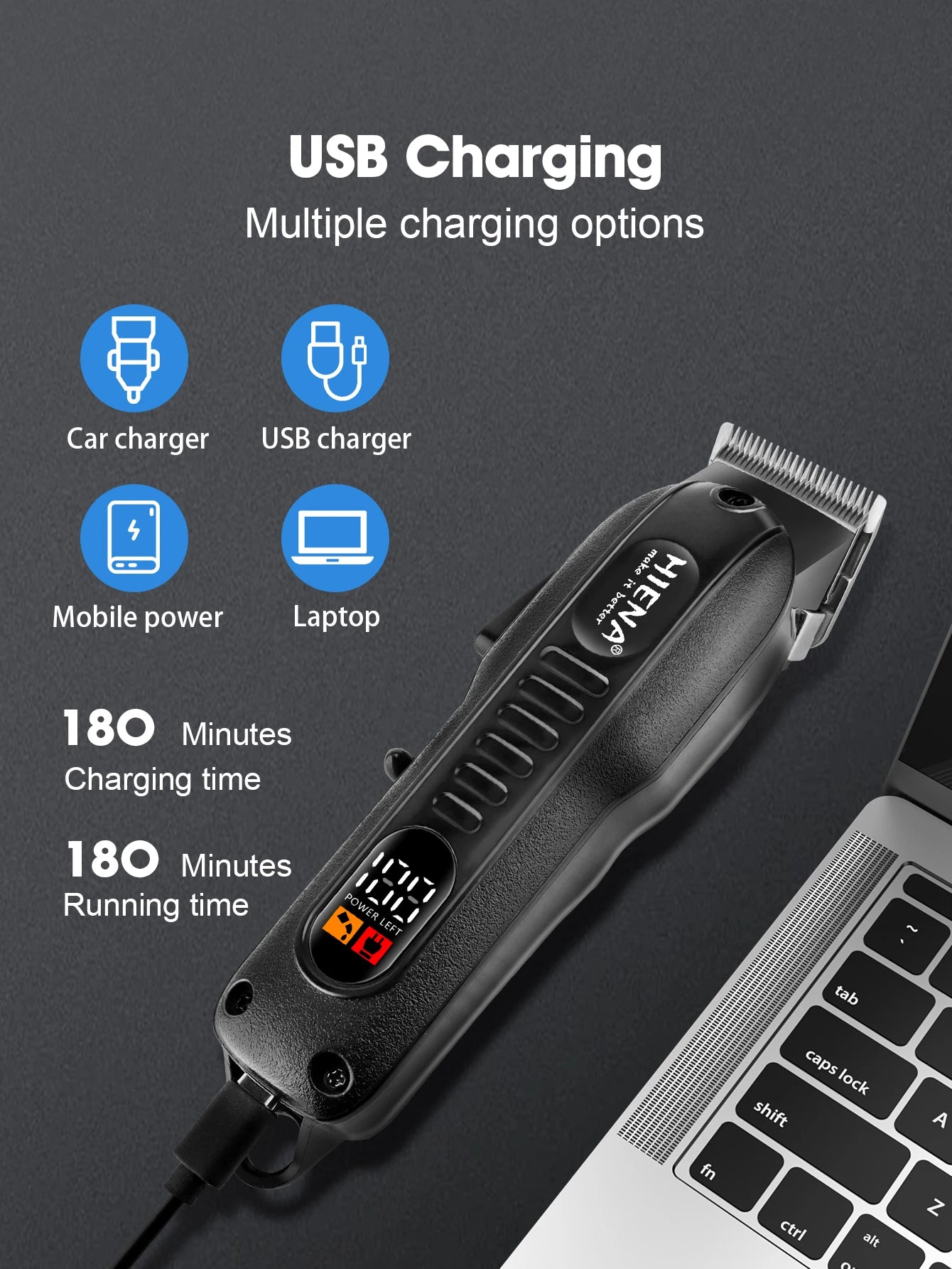 HIENA Professional LED Display Barber Clipper