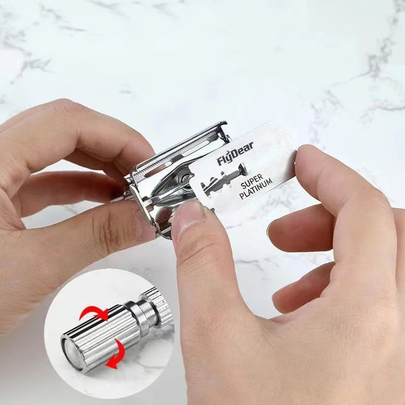 WANGDA Professional Straight Razor — Silver with 10 Blades