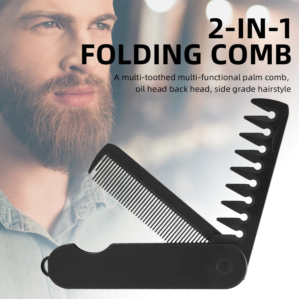 Folding 2-in-1 Oil Head & Beard Comb — Pocket-Sized Black