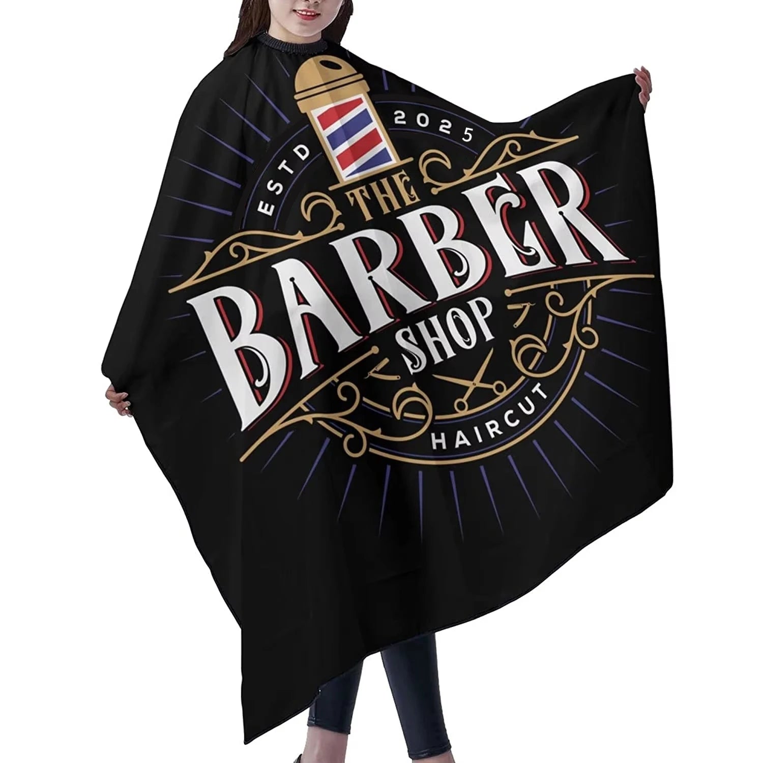 Professional Barber Hair Apron — Anti-Static, Black Patterned