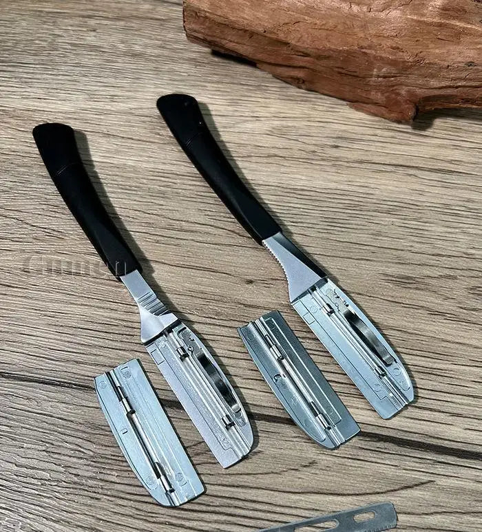 Zinc Alloy Straight Razor — Non-Folding, Silicone Handle, 14 Styles
