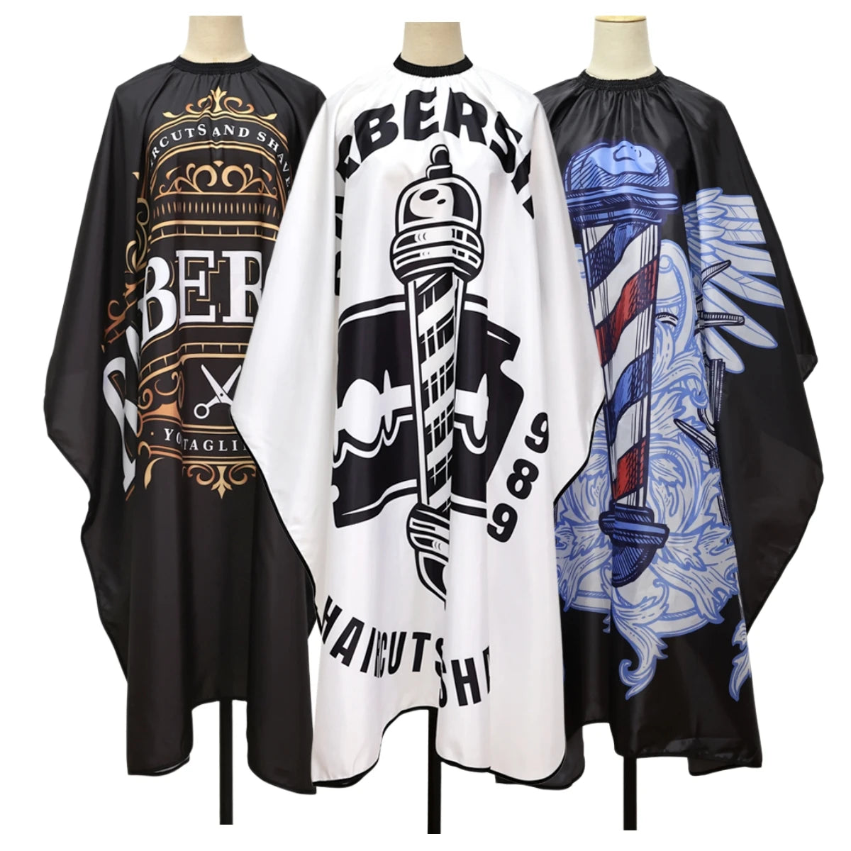 Retro Pattern Barber Cape — Waterproof, Snap Closure, 8 Styles