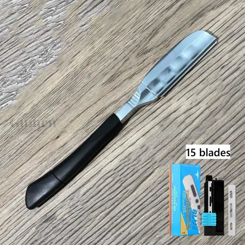 Zinc Alloy Straight Razor — Non-Folding, Silicone Handle, 14 Styles