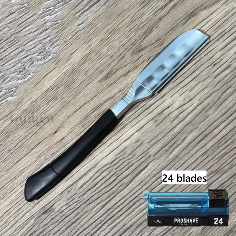 Zinc Alloy Straight Razor — Non-Folding, Silicone Handle, 14 Styles