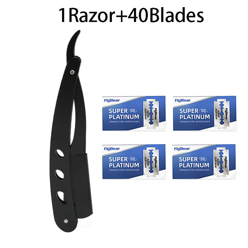 Straight Razor Handle + Blade Bundle — 10, 20 or 40 Blades
