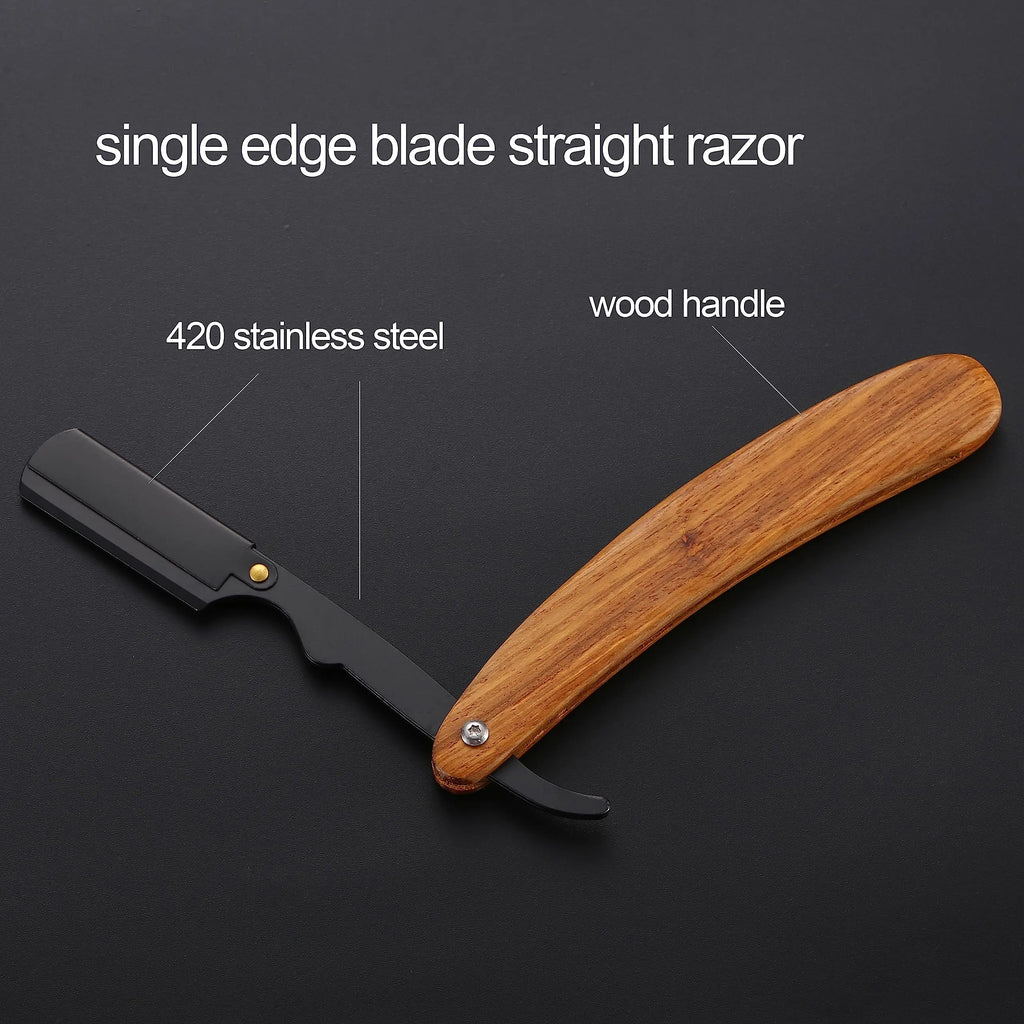 Single Blade Straight Razor — Natural Wood Handle, No Blade Included