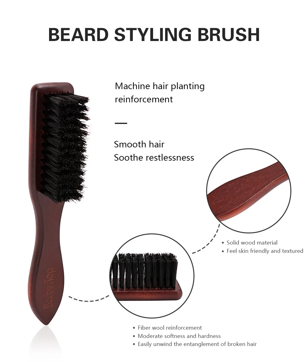 BARBERTOP Men's Boar Bristle Beard Brush — Wood Handle