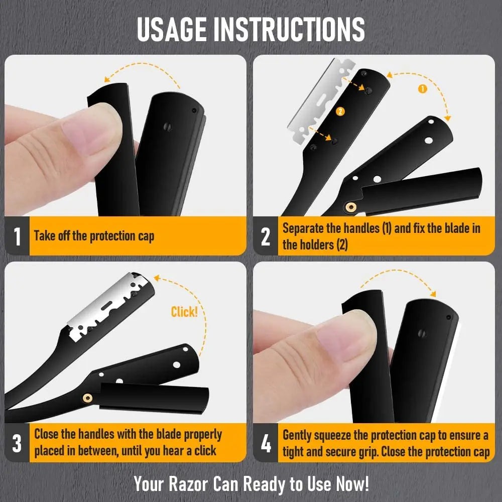 Straight Razor Handle + Blade Bundle — 10, 20 or 40 Blades