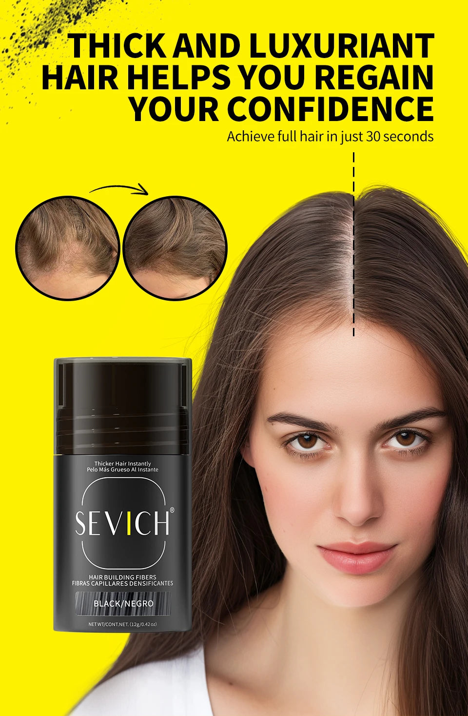 Hair Fiber & Regrowth Powder — Keratin Density Builder, Multiple Shades