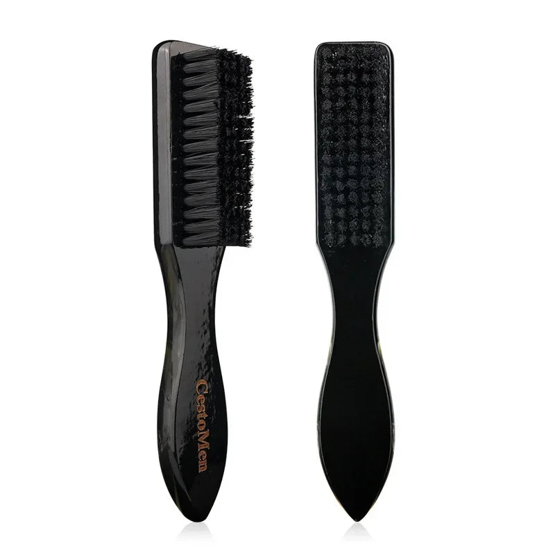 Premium Soft-Bristle Barber Fade Brush — Black & White