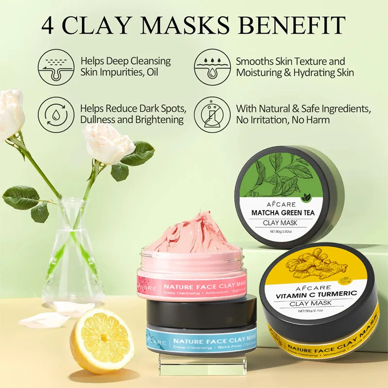 4-Piece Clay Facial Mask Set — Full Treatment Gift Set