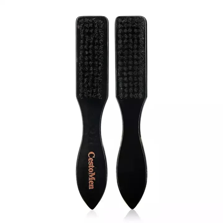 Premium Soft-Bristle Barber Fade Brush — Black & White