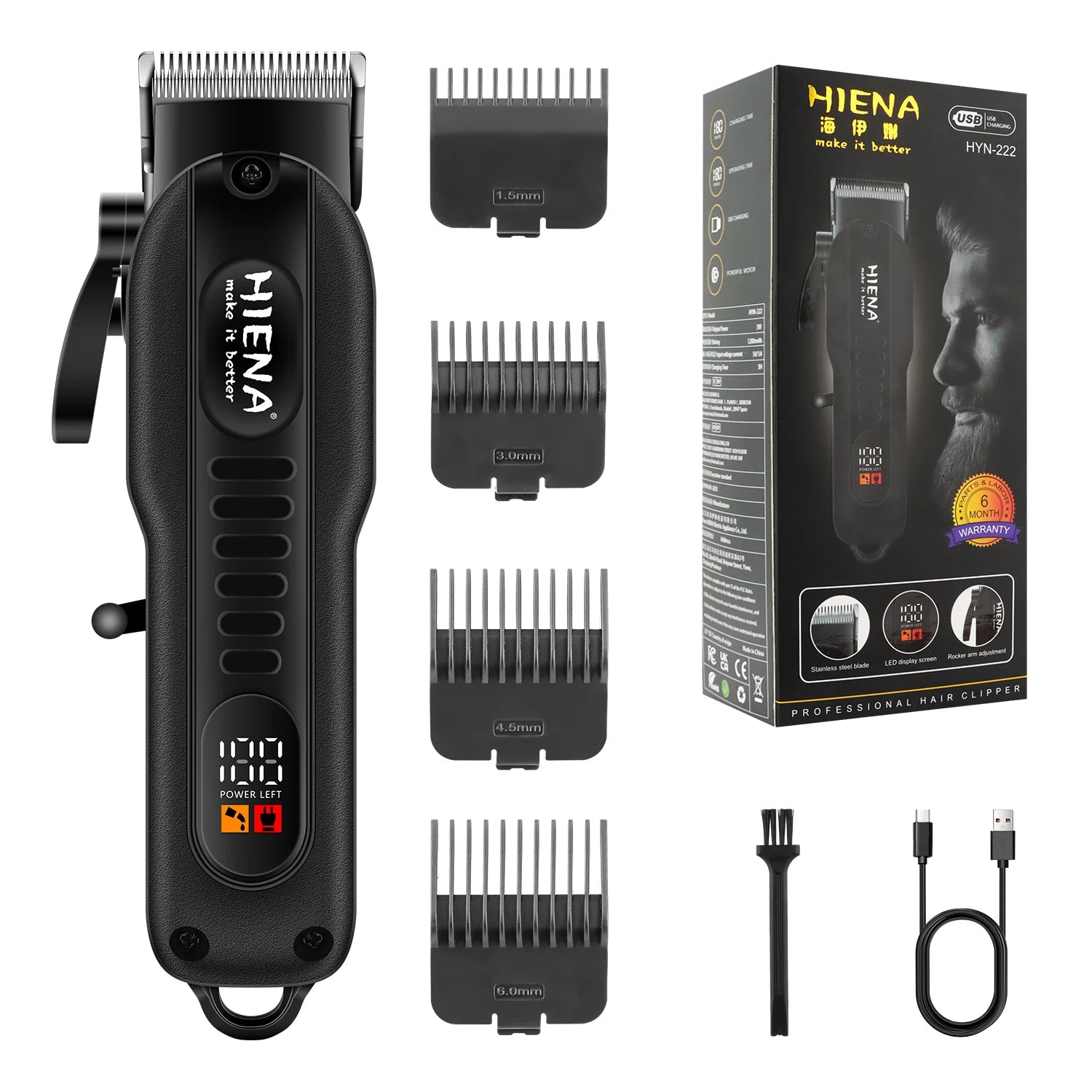 HIENA Professional LED Display Barber Clipper