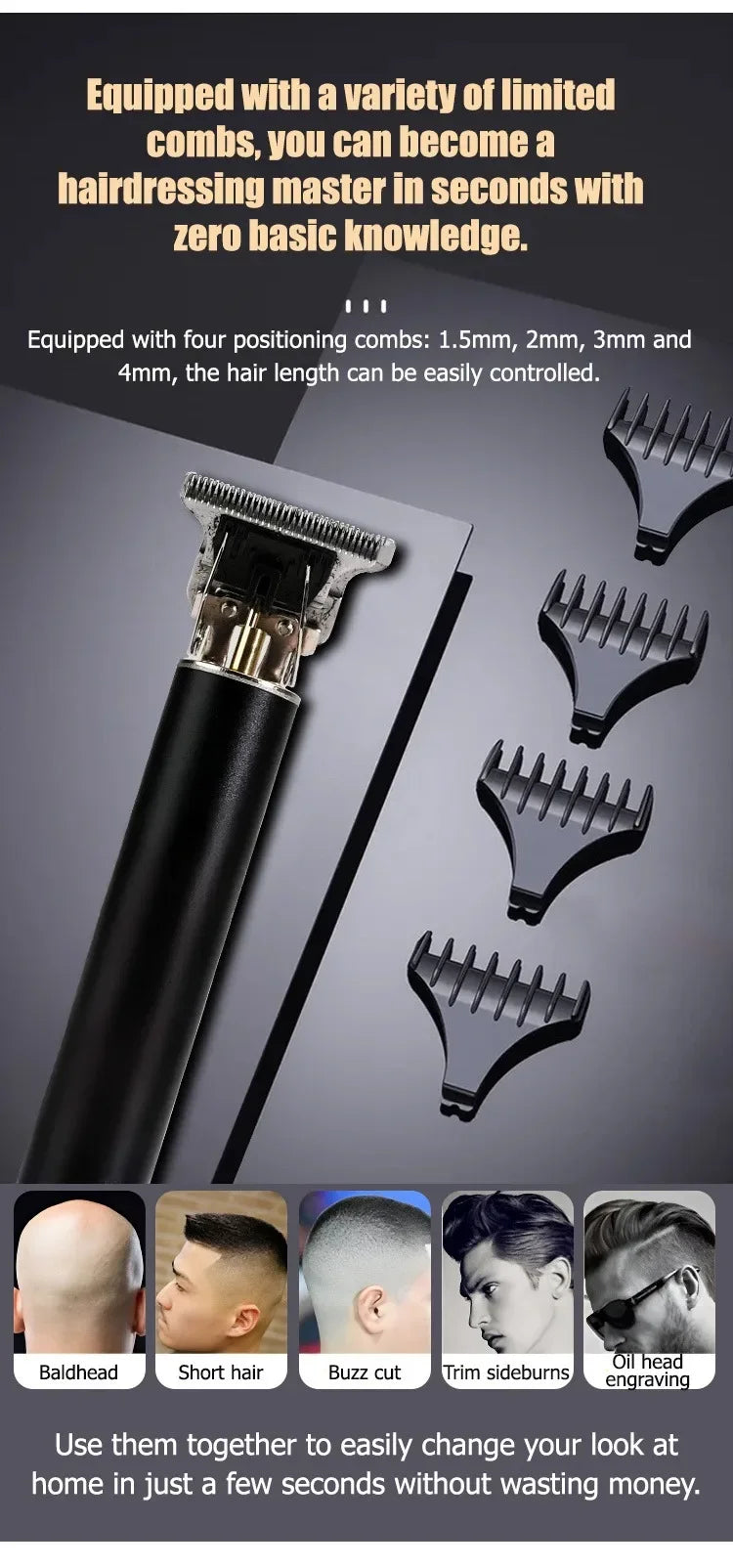 T9 Vintage Rechargeable Barber Clipper — Silver & Black