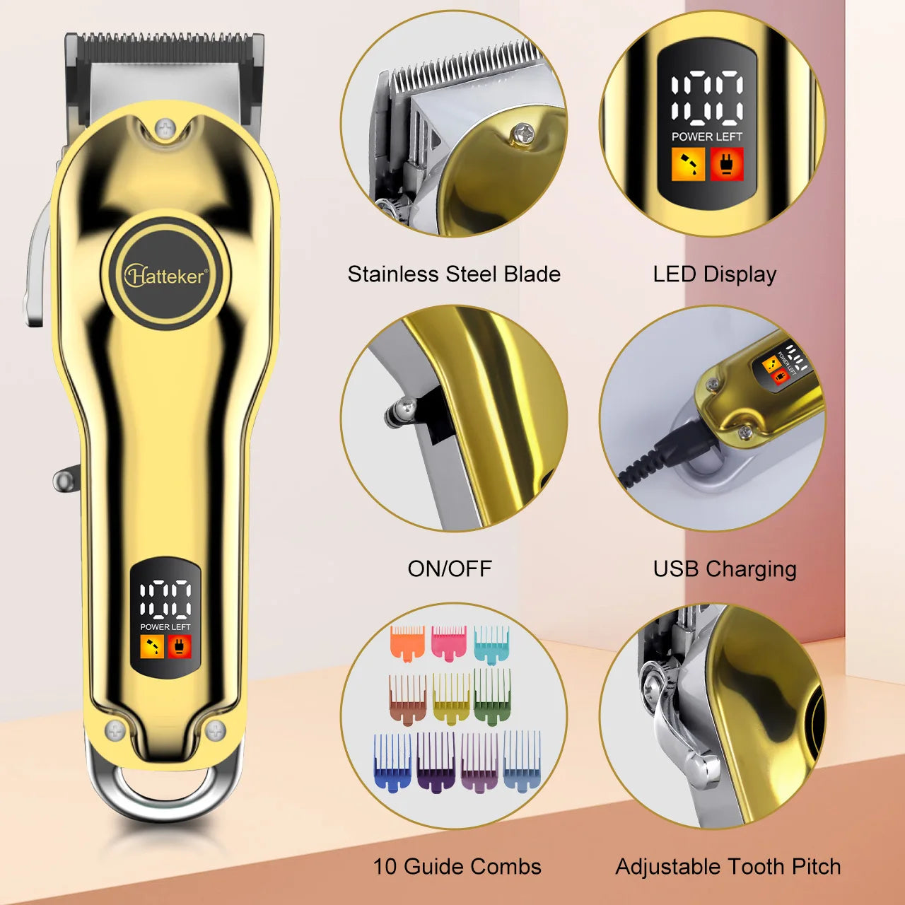 HATTEKER Professional Cordless Barber Clipper