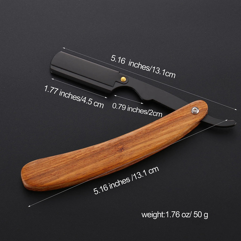 Single Blade Straight Razor — Natural Wood Handle, No Blade Included