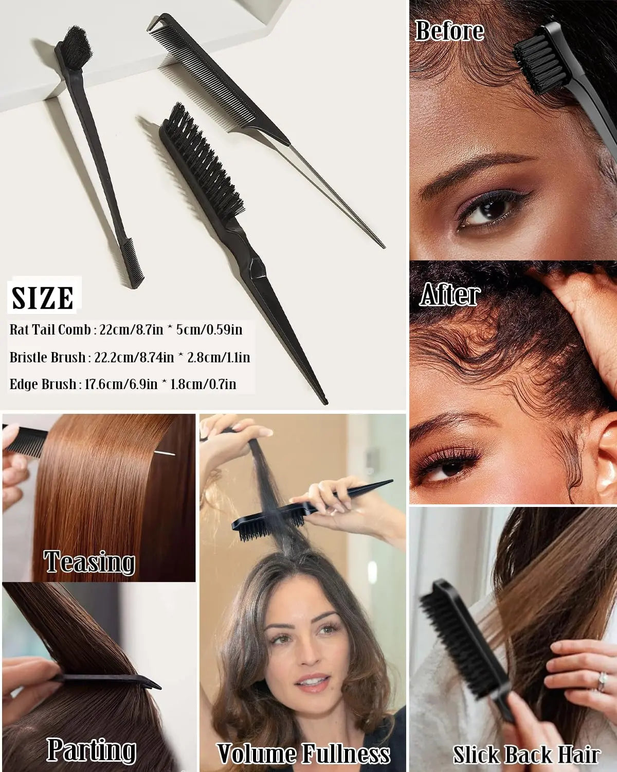High-Shine Wax Sticks with 3 Combs Set — Anti-Frizz Pomade