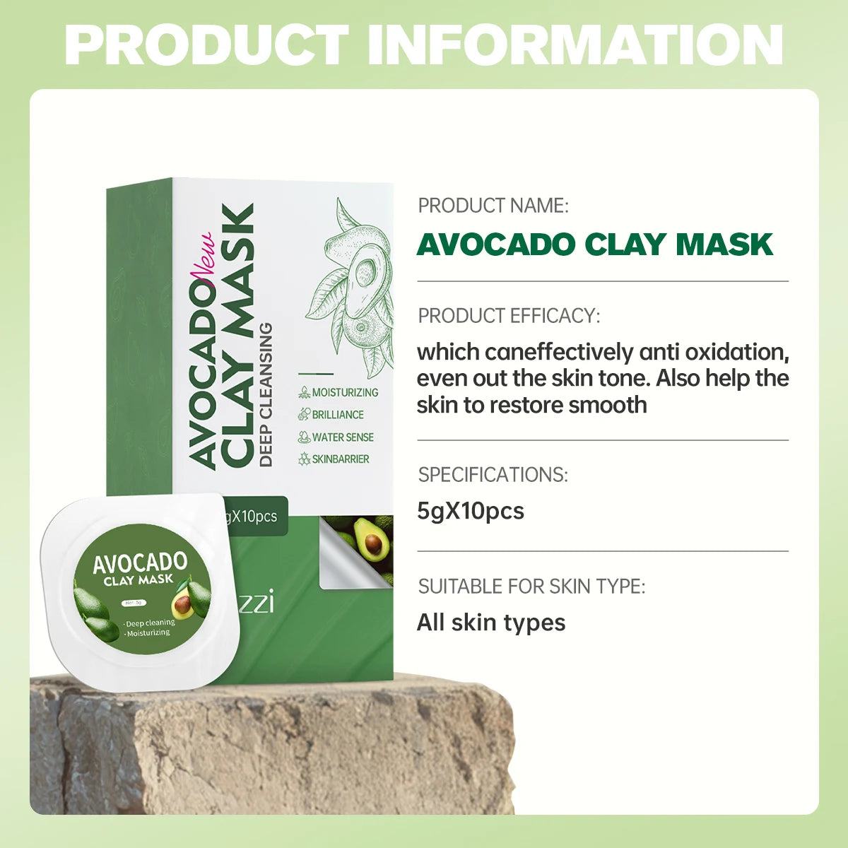Avocado Clay Mud Mask — Disposable Single-Use, Deep Nourishing