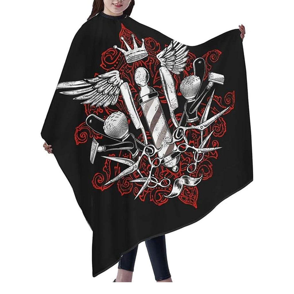Professional Barber Hair Apron — Anti-Static, Black Patterned