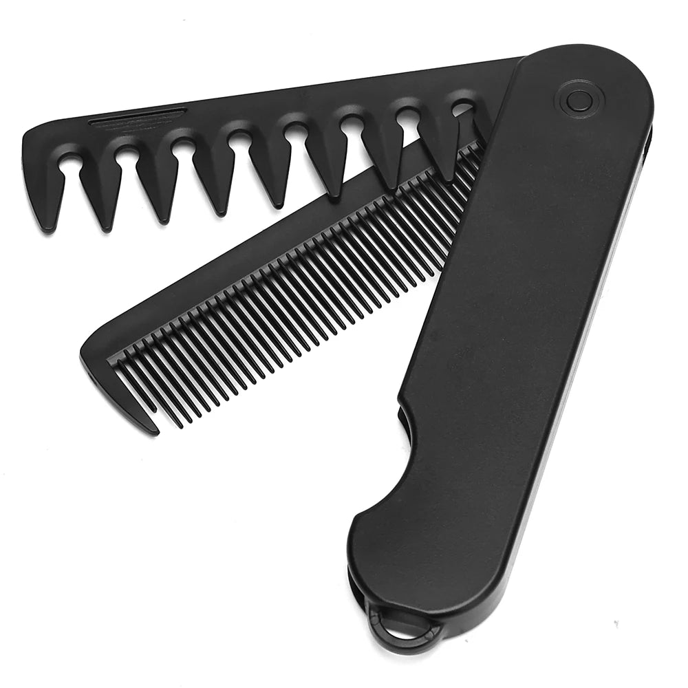 Folding 2-in-1 Oil Head & Beard Comb — Pocket-Sized Black