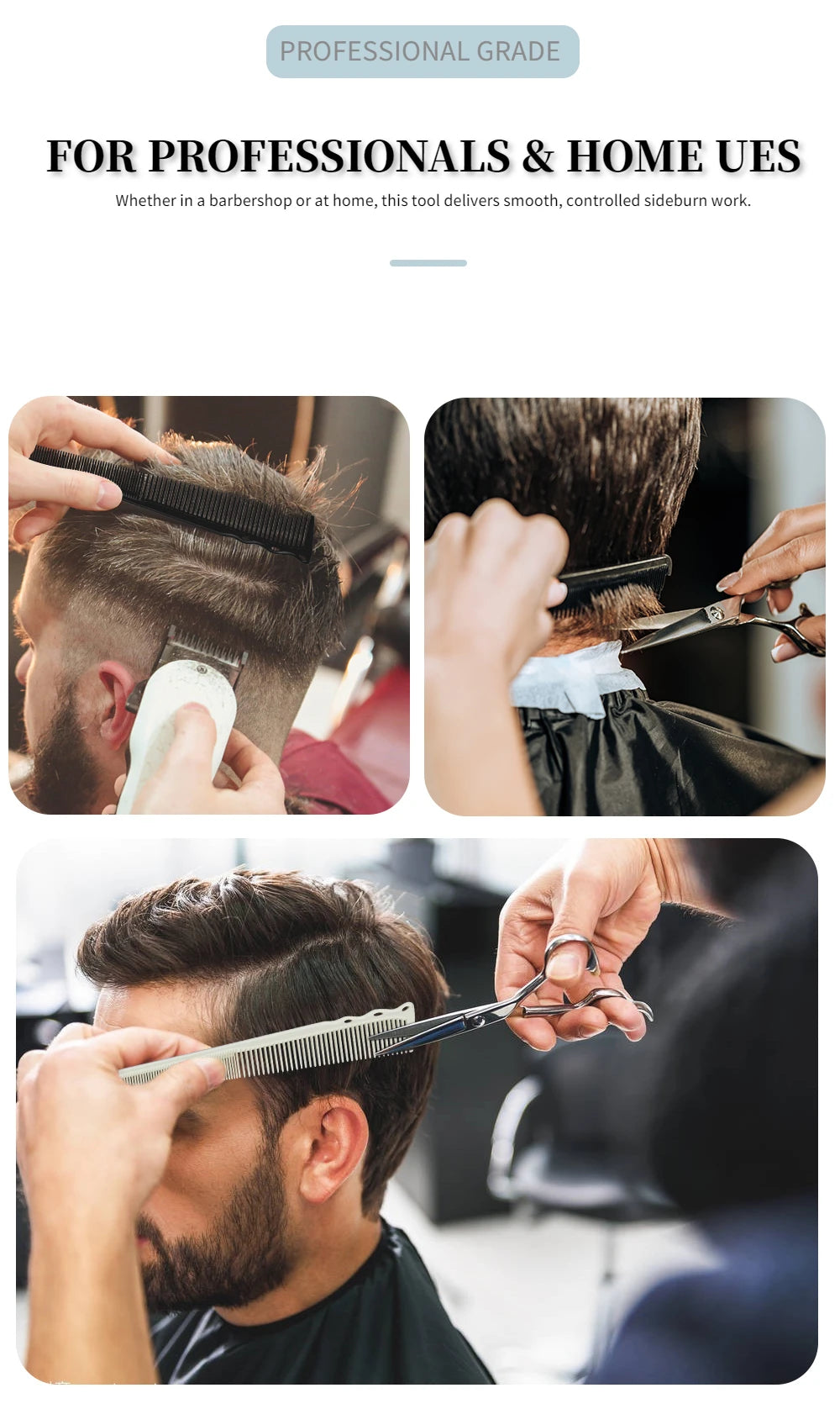 Pro Tapered Side-Corner Fade Combs — 1, 5 or 6-Piece Set
